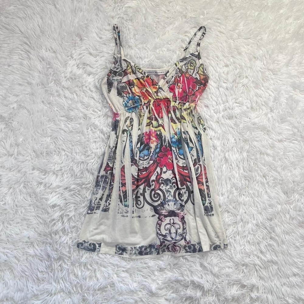 y2k white floral baby doll tank top small
